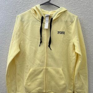 PINK Victoria's Secret Yellow Hoodie with Black Trim